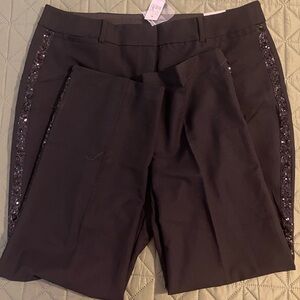 Black Sequin-Trimmed Women's Pants
